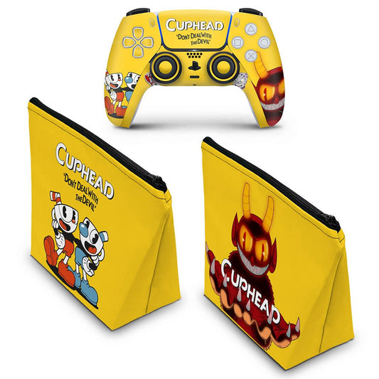 KIT Capa Case e Skin Anti-Rage PS5 Controle - Cuphead