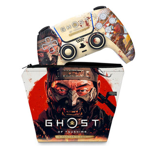 KIT Capa Case e Skin Anti-Rage PS5 Controle - Ghost Of Tsushima Director's Cut - Pop Arte Skins