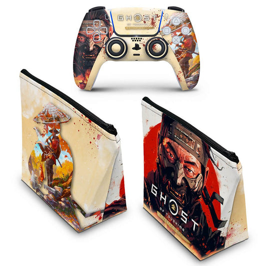 KIT Capa Case e Skin Anti-Rage PS5 Controle - Ghost Of Tsushima Director's Cut