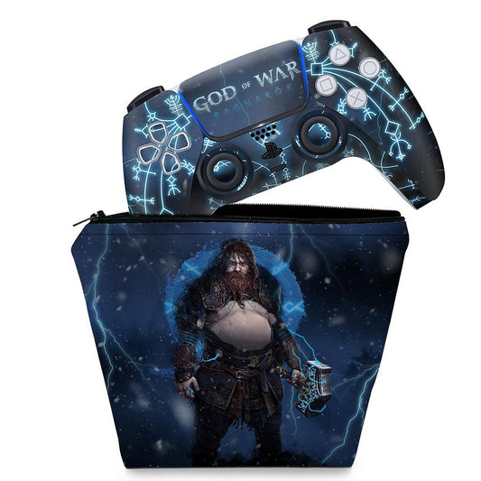 KIT Capa Case e Skin Anti-Rage PS5 Controle - God of War Ragnarok B