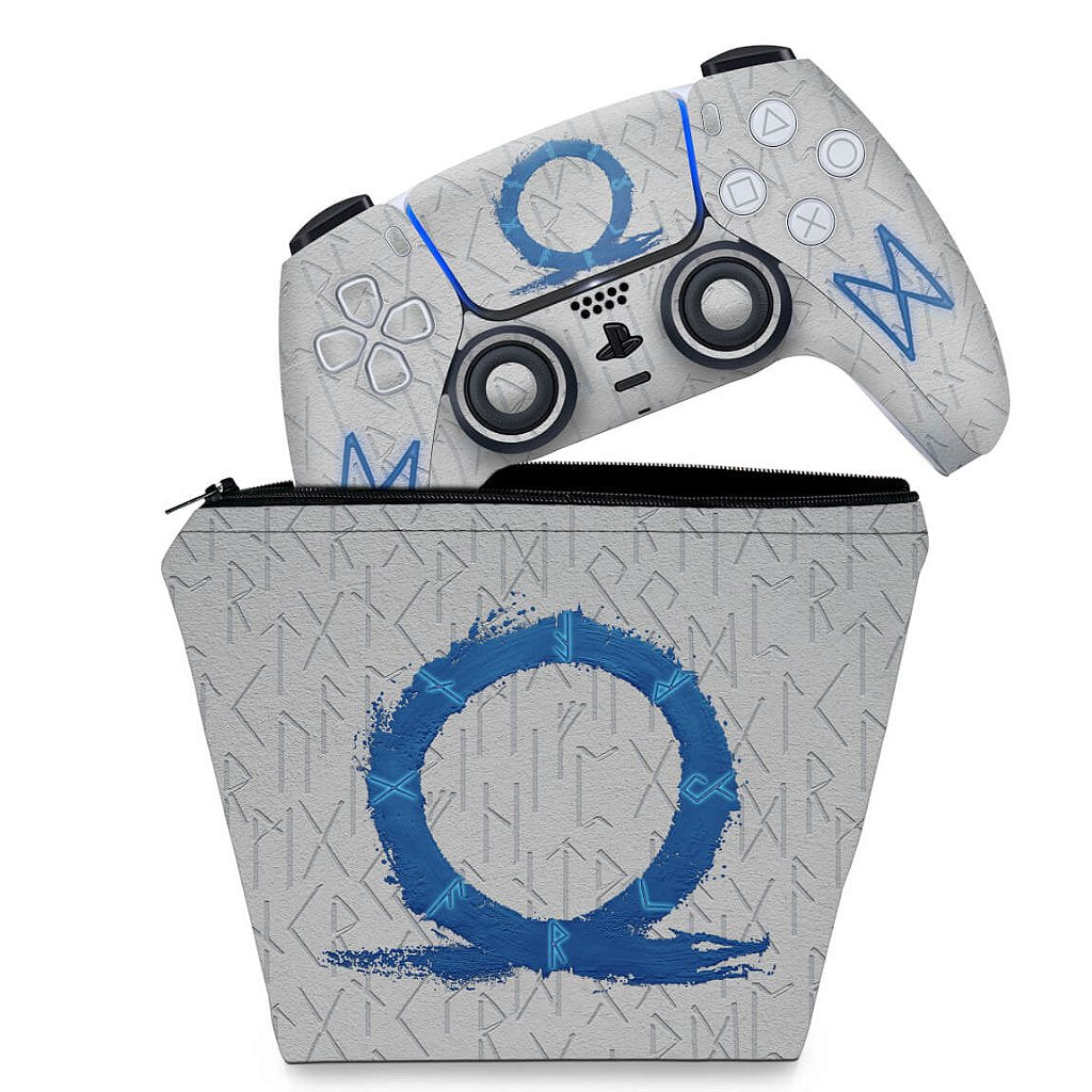 KIT Capa Case e Skin Anti-Rage PS5 Controle - God Of War Ragnarok