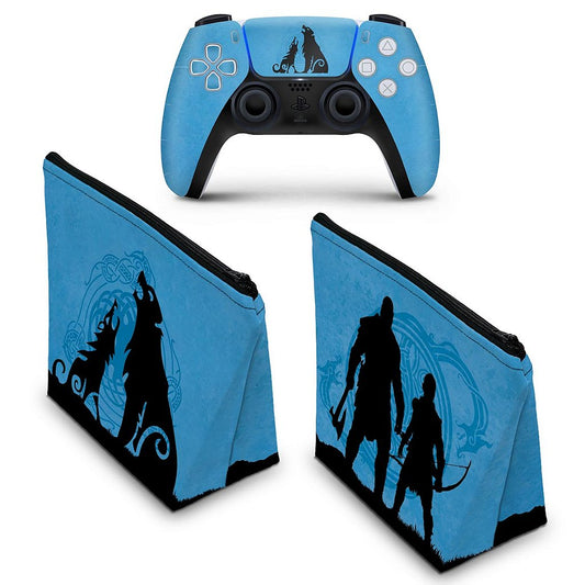 KIT Capa Case e Skin Anti-Rage PS5 Controle - God of War Ragnarok Edition
