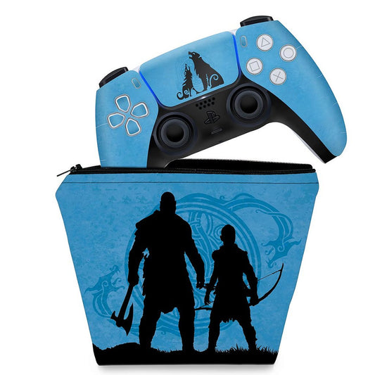 KIT Capa Case e Skin Anti-Rage PS5 Controle - God of War Ragnarok Edition