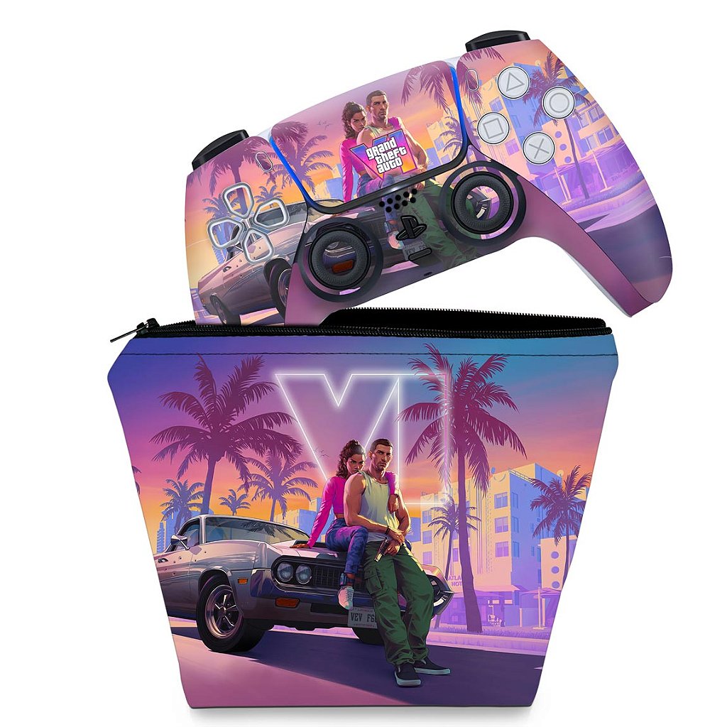 KIT Capa Case e Skin Anti-Rage PS5 Controle - GTA 6 VI - Pop Arte Skins