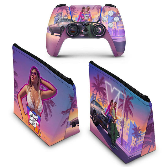 KIT Capa Case e Skin Anti-Rage PS5 Controle - GTA 6 VI