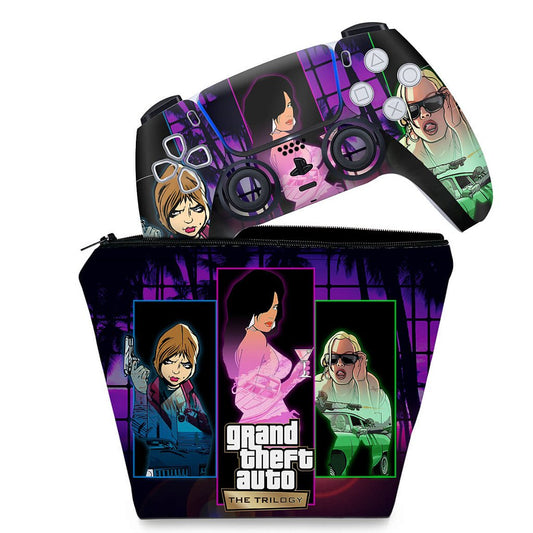 KIT Capa Case e Skin Anti-Rage PS5 Controle - GTA The Trilogy