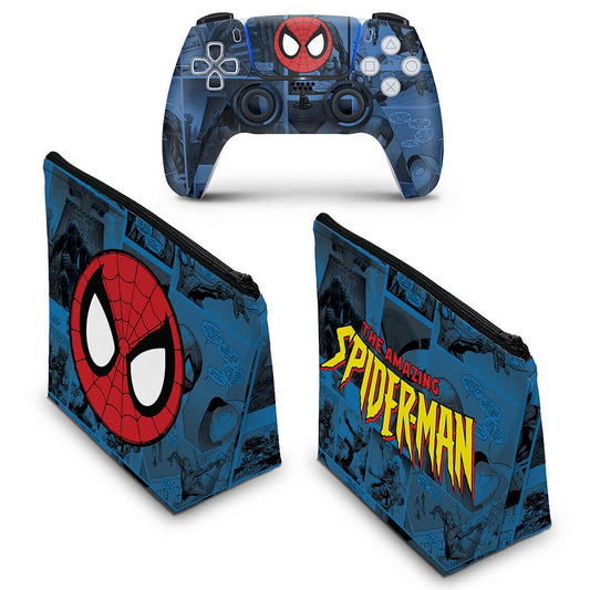 KIT Capa Case e Skin Anti-Rage PS5 Controle - Homem-Aranha Spider-Man Comics