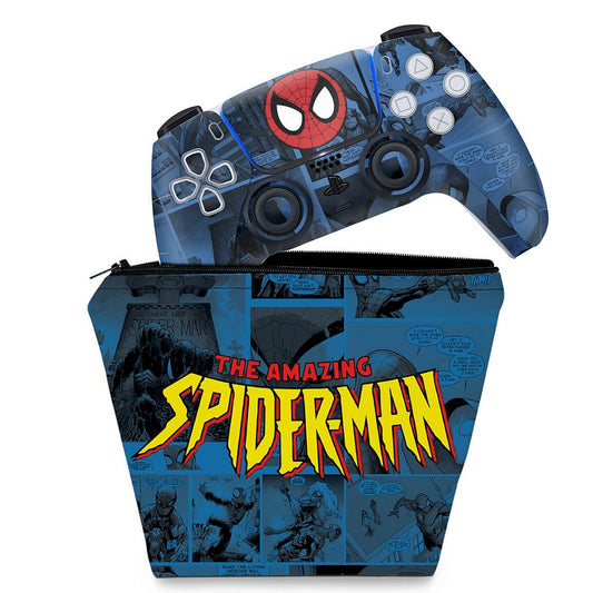 KIT Capa Case e Skin Anti-Rage PS5 Controle - Homem-Aranha Spider-Man Comics