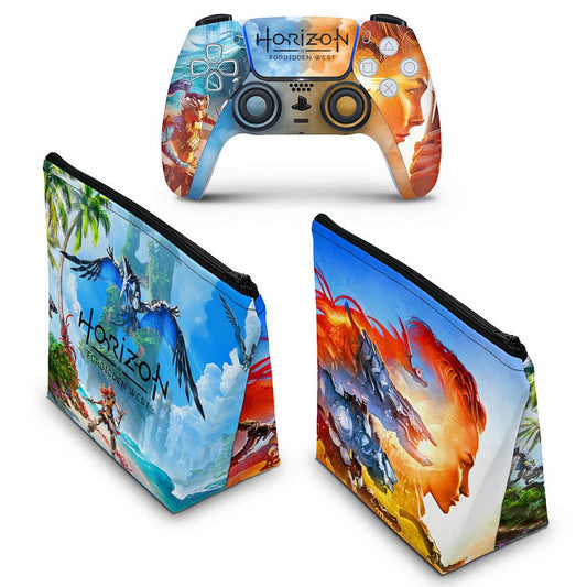 KIT Capa Case e Skin Anti-Rage PS5 Controle - Horizon Forbidden West