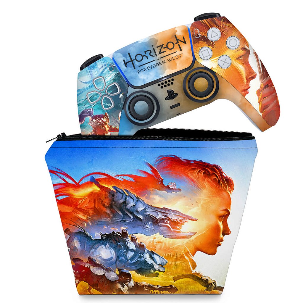 KIT Capa Case e Skin Anti-Rage PS5 Controle - Horizon Forbidden West - Pop Arte Skins