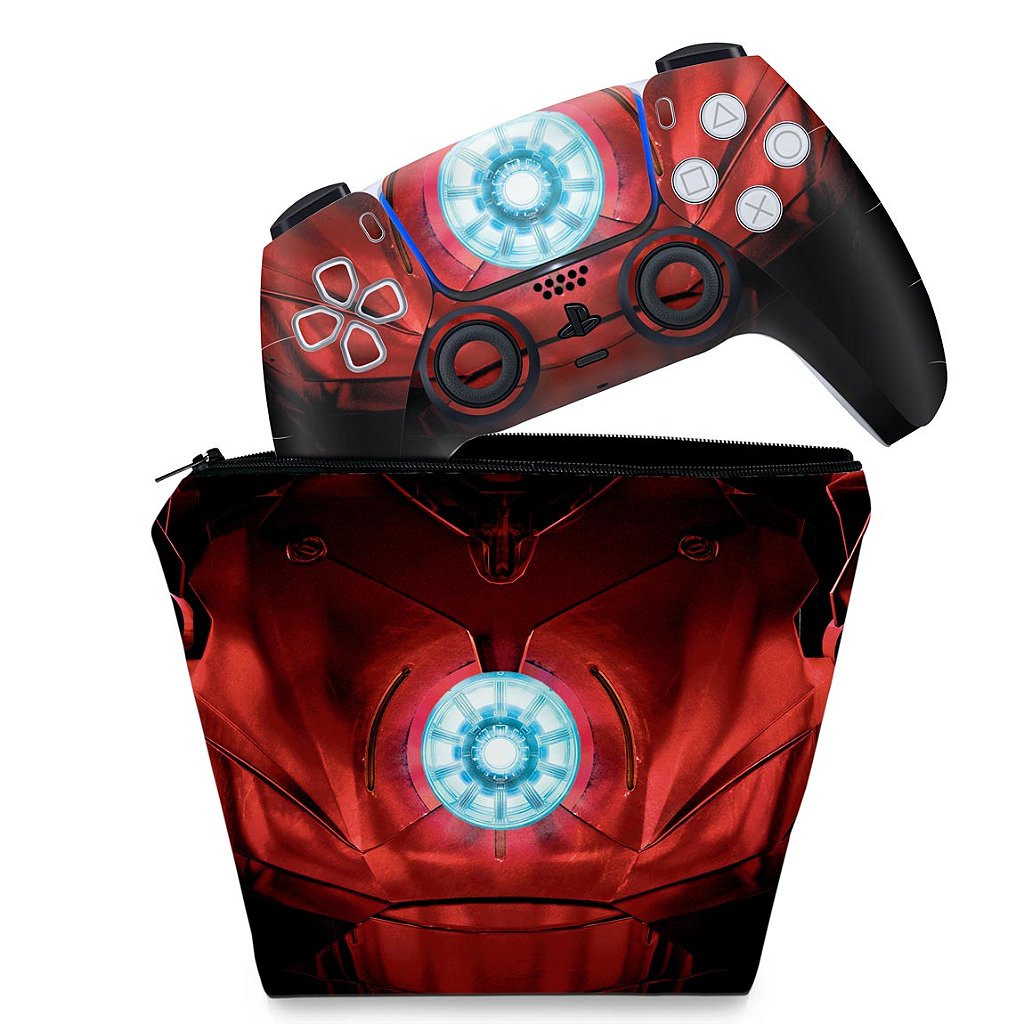 KIT Capa Case e Skin Anti-Rage PS5 Controle - Iron Man Homem De Ferro - Pop Arte Skins