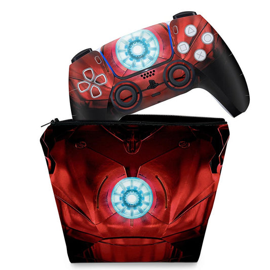 KIT Capa Case e Skin Anti-Rage PS5 Controle - Iron Man Homem De Ferro