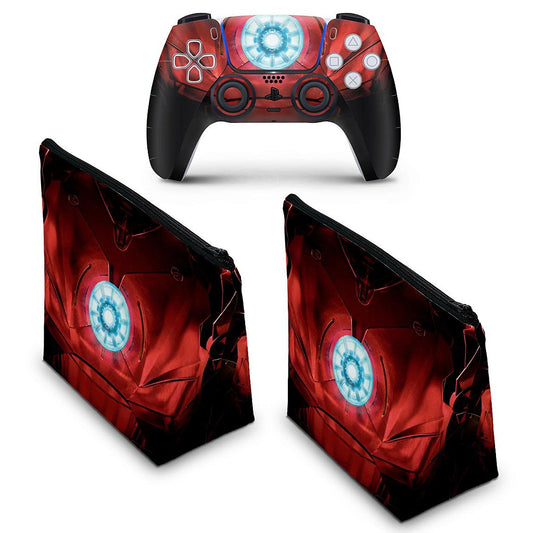 KIT Capa Case e Skin Anti-Rage PS5 Controle - Iron Man Homem De Ferro