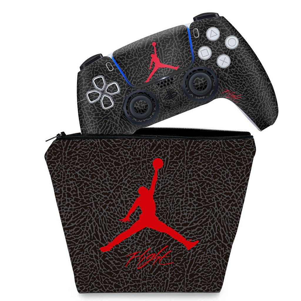 KIT Capa Case e Skin Anti-Rage PS5 Controle - Jordan Flight - Pop Arte Skins
