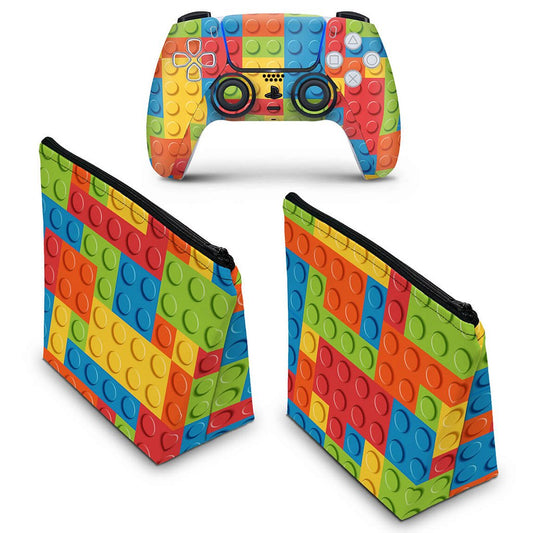 KIT Capa Case e Skin Anti-Rage PS5 Controle - Lego Peça