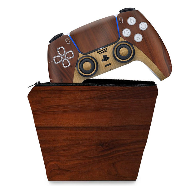 KIT Capa Case e Skin Anti-Rage PS5 Controle - Madeira