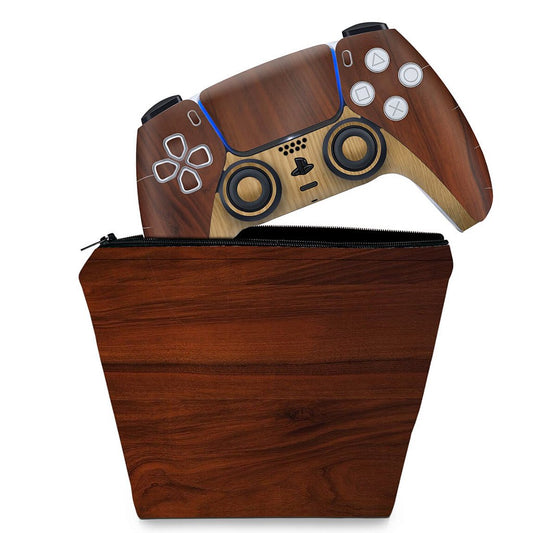 KIT Capa Case e Skin Anti-Rage PS5 Controle - Madeira