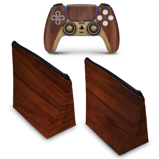 KIT Capa Case e Skin Anti-Rage PS5 Controle - Madeira