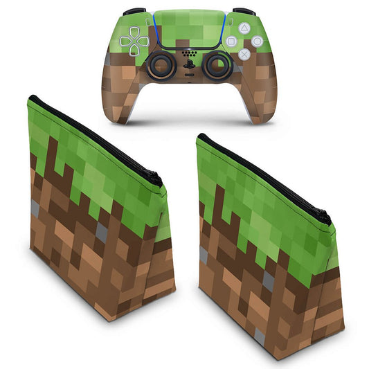 KIT Capa Case e Skin Anti-Rage PS5 Controle - Minecraft
