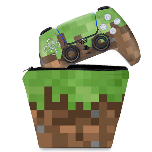 KIT Capa Case e Skin Anti-Rage PS5 Controle - Minecraft