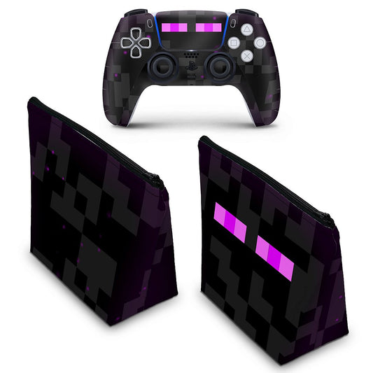 KIT Capa Case e Skin Anti-Rage PS5 Controle - Minecraft Enderman