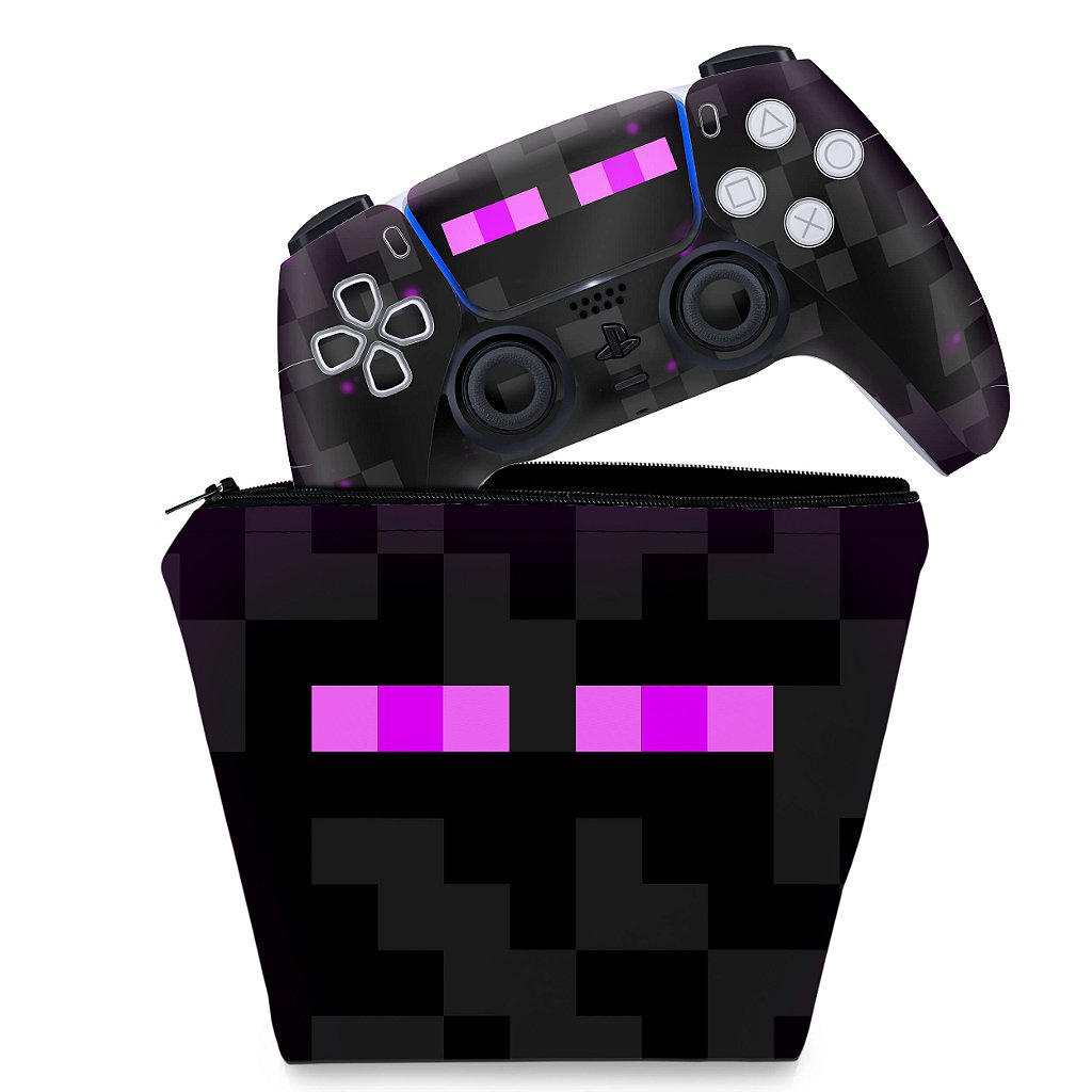 KIT Capa Case e Skin Anti-Rage PS5 Controle - Minecraft Enderman
