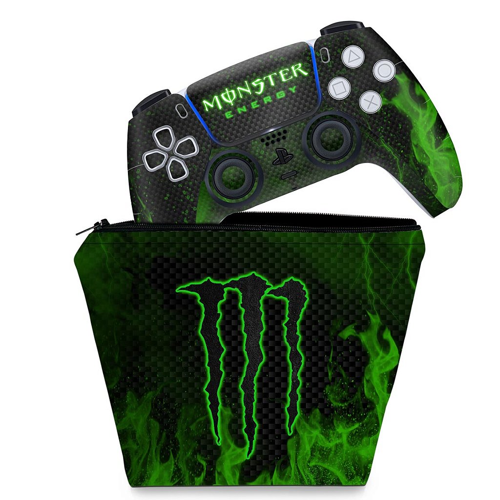 KIT Capa Case e Skin Anti-Rage PS5 Controle - Monster Energy Drink