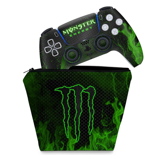 KIT Capa Case e Skin Anti-Rage PS5 Controle - Monster Energy Drink