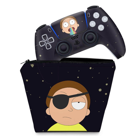 KIT Capa Case e Skin Anti-Rage PS5 Controle - Morty Rick And Morty