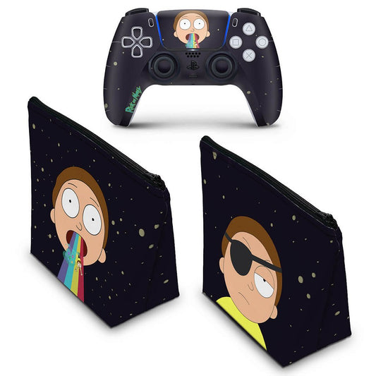 KIT Capa Case e Skin Anti-Rage PS5 Controle - Morty Rick And Morty