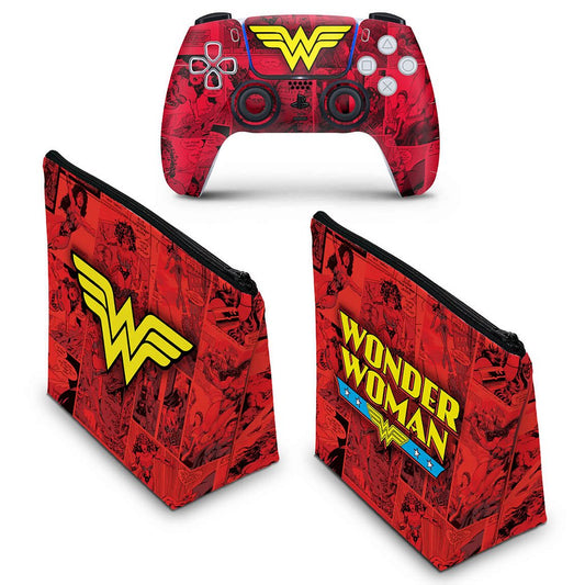 KIT Capa Case e Skin Anti-Rage PS5 Controle - Mulher Maravilha Comics