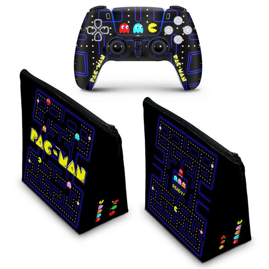 KIT Capa Case e Skin Anti-Rage PS5 Controle - Pac Man