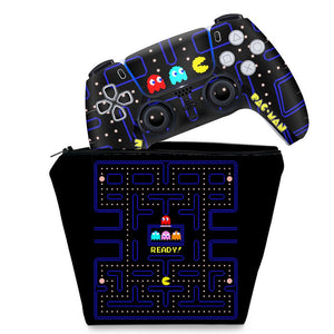 KIT Capa Case e Skin Anti-Rage PS5 Controle - Pac Man - Pop Arte Skins