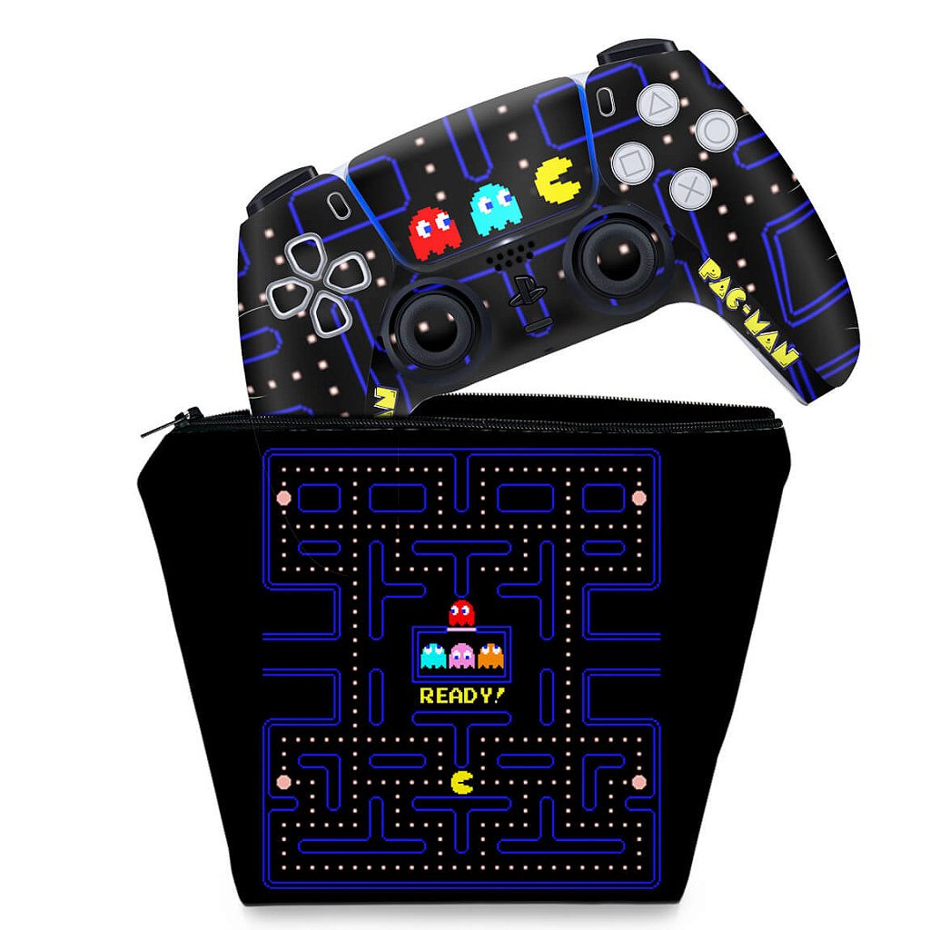 KIT Capa Case e Skin Anti-Rage PS5 Controle - Pac Man