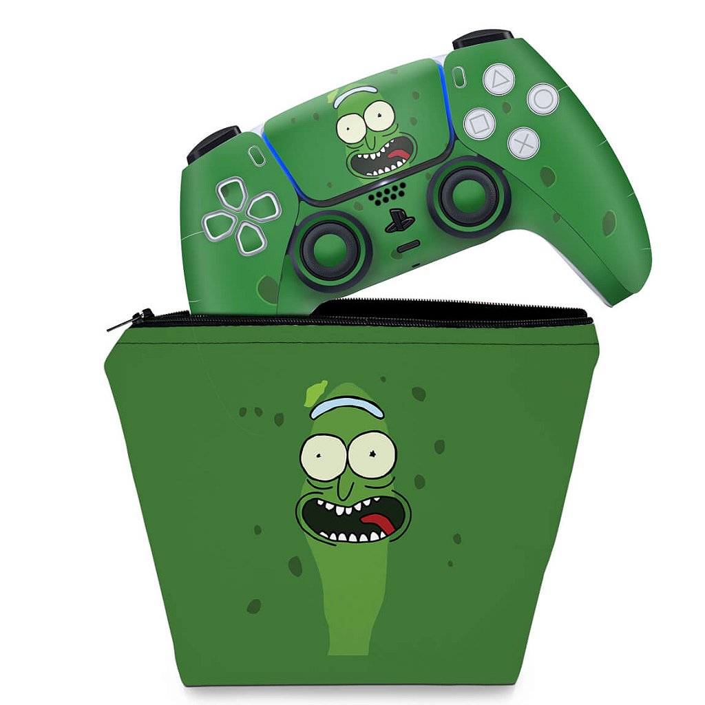 KIT Capa Case e Skin Anti-Rage PS5 Controle - Pickle Rick And Morty