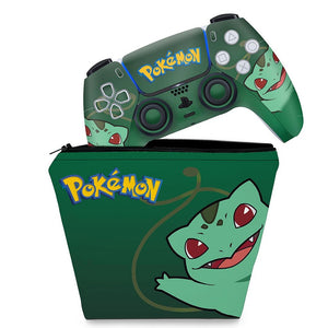 KIT Capa Case e Skin Anti-Rage PS5 Controle - Pokemon Bulbasaur - Pop Arte Skins