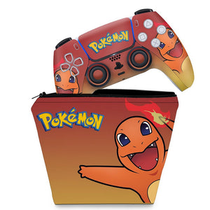 KIT Capa Case e Skin Anti-Rage PS5 Controle - Pokemon Charmander - Pop Arte Skins