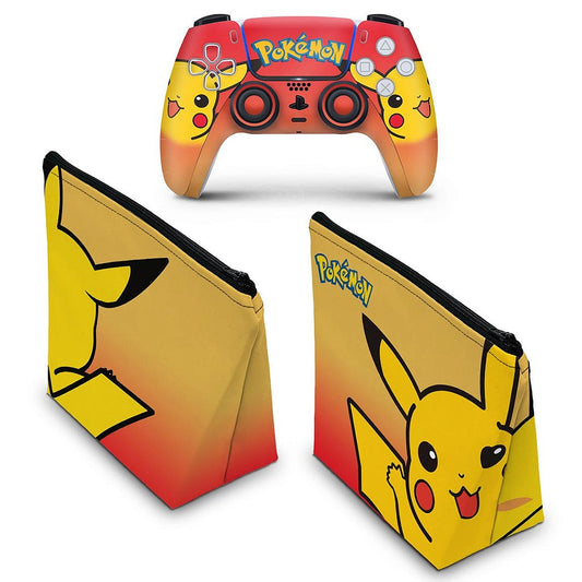 KIT Capa Case e Skin Anti-Rage PS5 Controle - Pokemon Pikachu