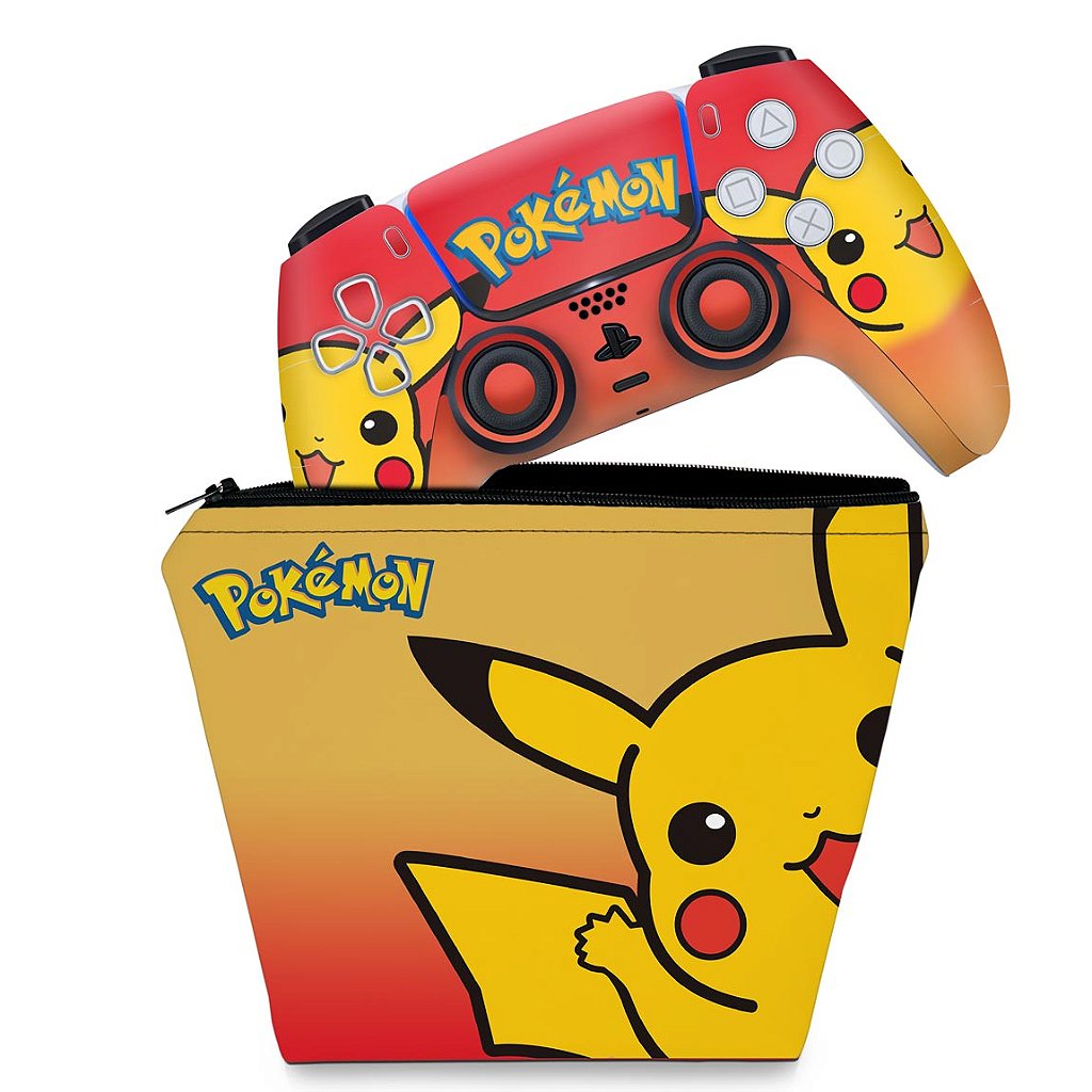 KIT Capa Case e Skin Anti-Rage PS5 Controle - Pokemon Pikachu - Pop Arte Skins