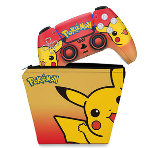 KIT Capa Case e Skin Anti-Rage PS5 Controle - Pokemon Pikachu - Pop Arte Skins