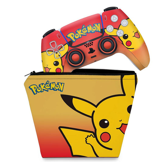 KIT Capa Case e Skin Anti-Rage PS5 Controle - Pokemon Pikachu