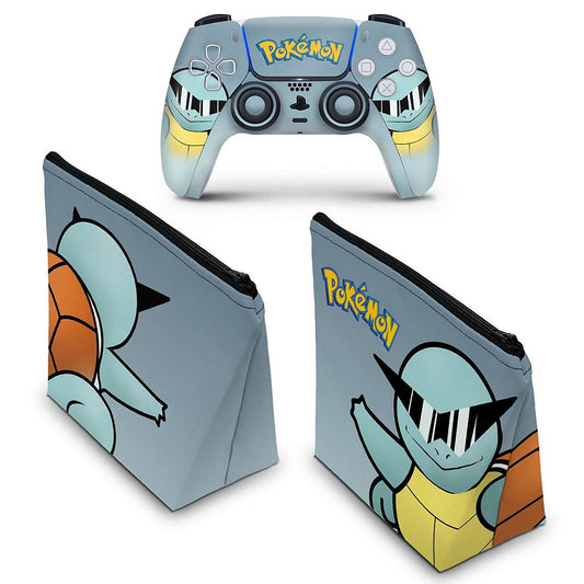 KIT Capa Case e Skin Anti-Rage PS5 Controle - Pokemon Squirtle