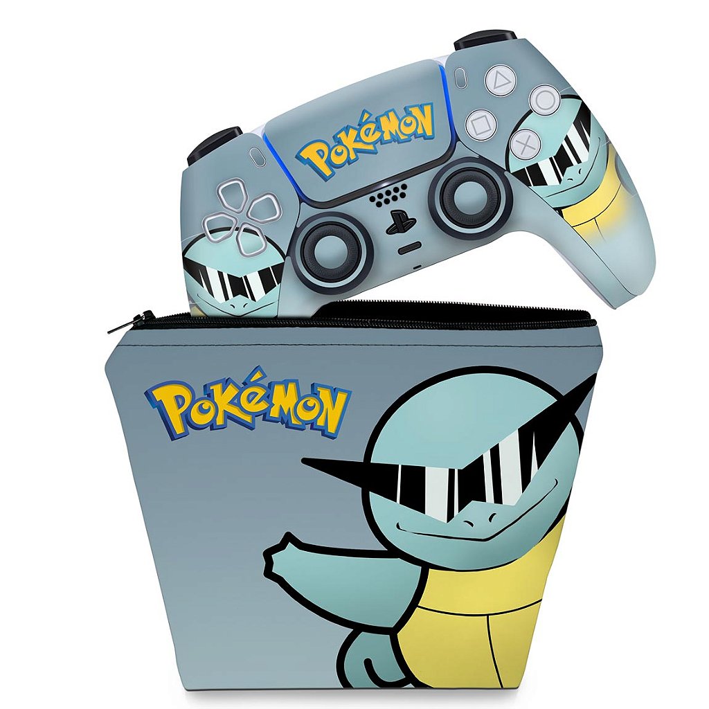 KIT Capa Case e Skin Anti-Rage PS5 Controle - Pokemon Squirtle