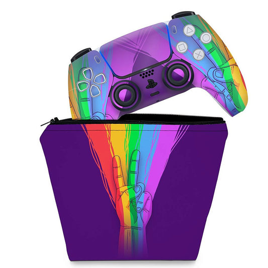 KIT Capa Case e Skin Anti-Rage PS5 Controle - Rainbow Colors Colorido