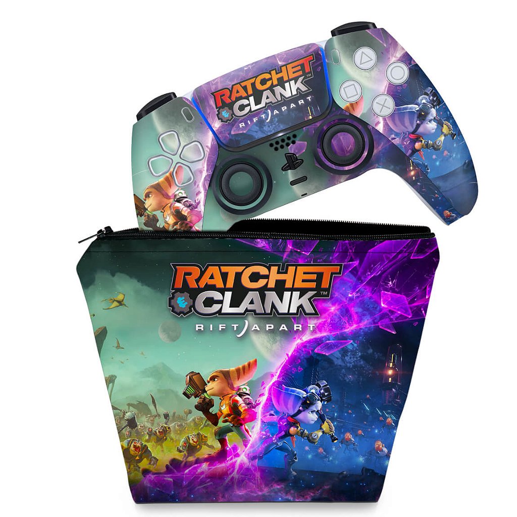 KIT Capa Case e Skin Anti-Rage PS5 Controle - Ratchet & Clank Rift Apart