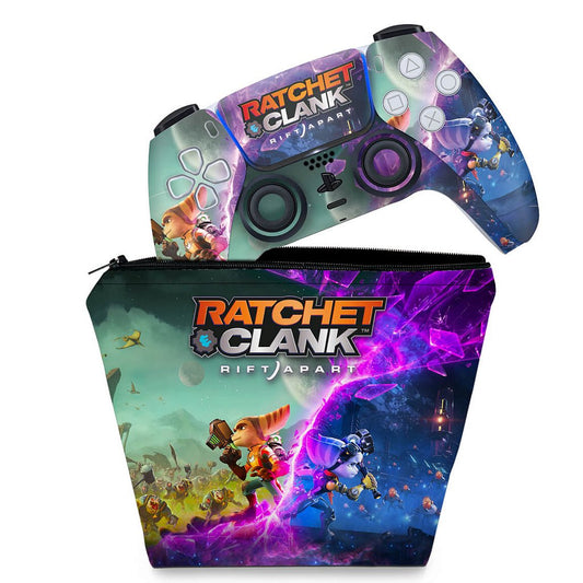 KIT Capa Case e Skin Anti-Rage PS5 Controle - Ratchet & Clank Rift Apart