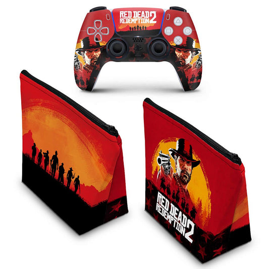 KIT Capa Case e Skin Anti-Rage PS5 Controle - Red Dead Redemption 2