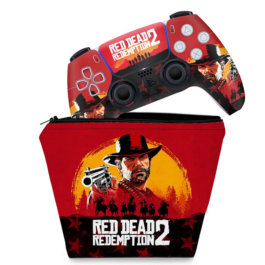 KIT Capa Case e Skin Anti-Rage PS5 Controle - Red Dead Redemption 2