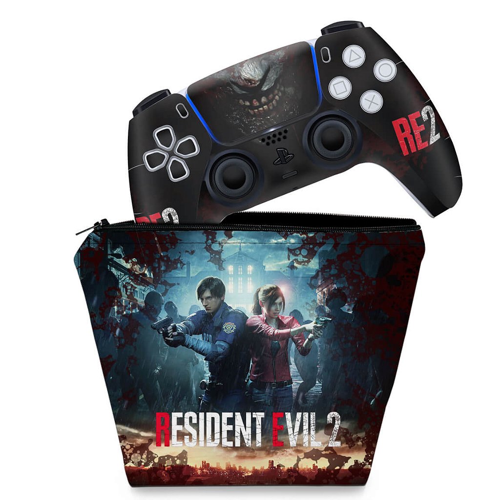 KIT Capa Case e Skin Anti-Rage PS5 Controle - Resident Evil 2 Remake