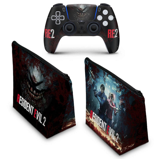 KIT Capa Case e Skin Anti-Rage PS5 Controle - Resident Evil 2 Remake
